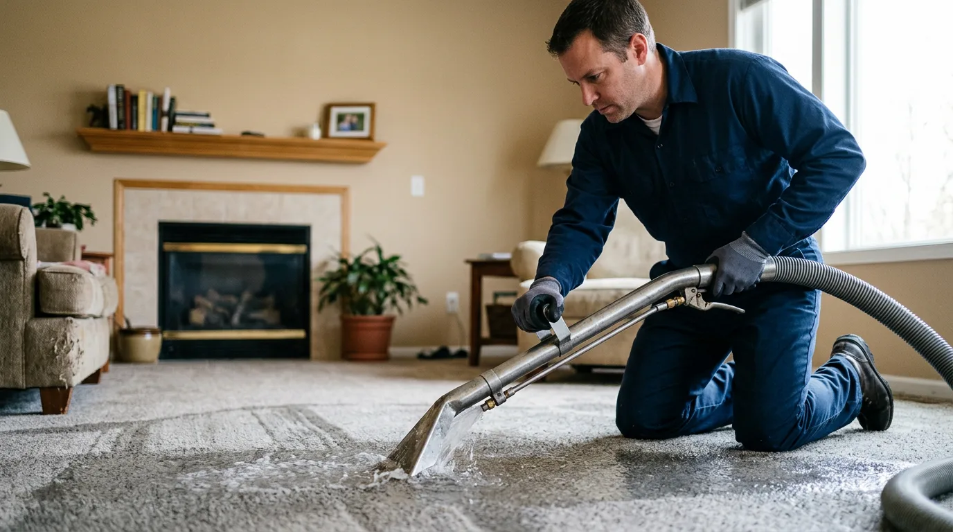 Water damage restoration technician working near Belvue, KS